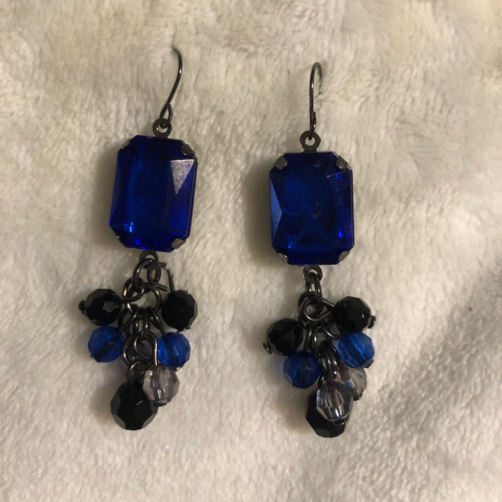 Blue & Black Plastic Bead Hook Earrings